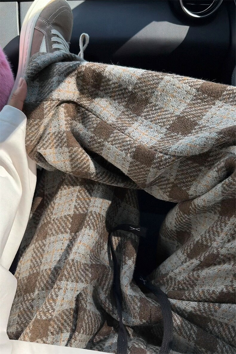 特批P36无差价秋季港风高级感磨毛呢料撞色格子大码休闲裤男K5748,男装休闲裤,电商A001-1