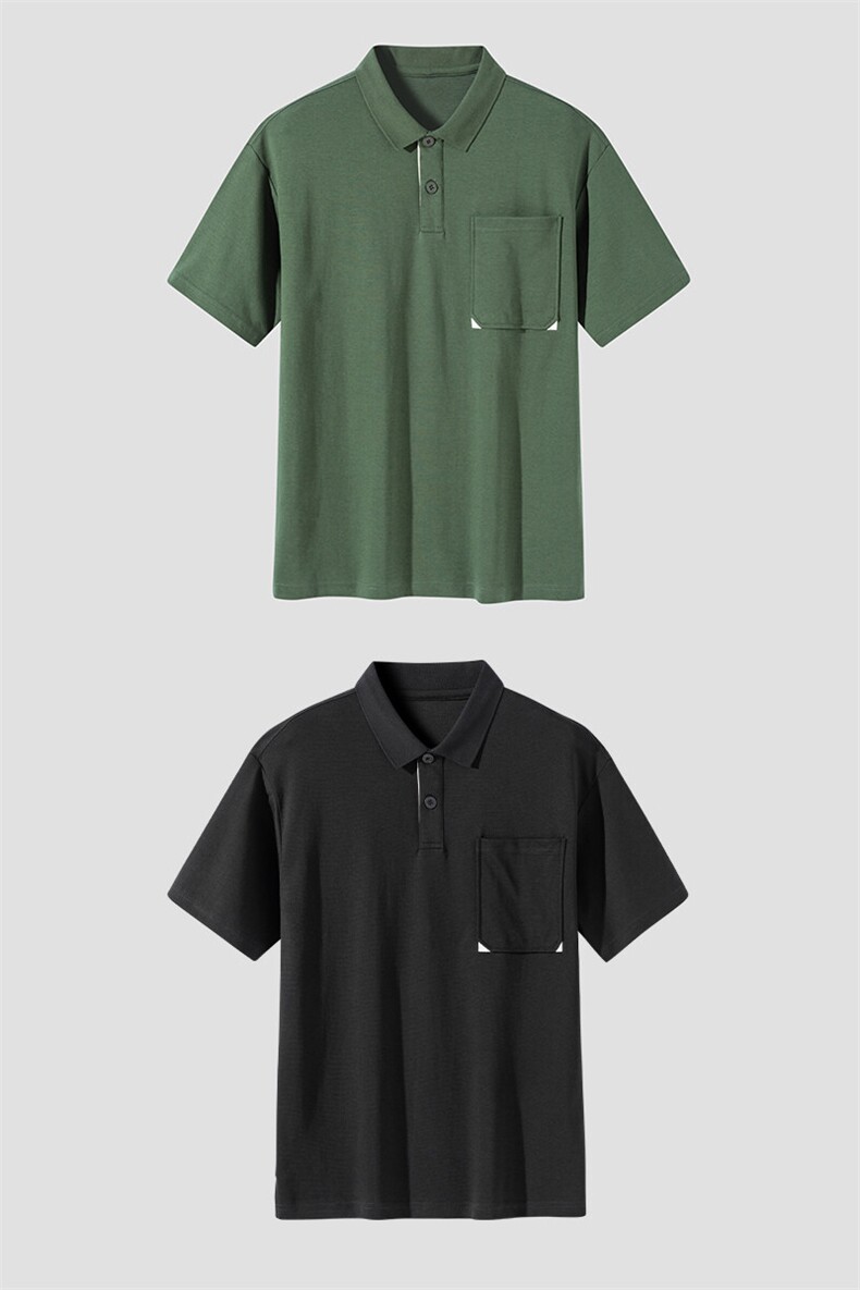 设计感纽扣口袋短袖Polo透气高质感基础简约百搭宽松翻领polo,男装T恤,星座914