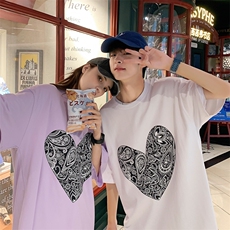 @女类夏季大爱心印花短剧宽松3色男士T恤A071-5501-P25（控38），女装T恤，电商A071