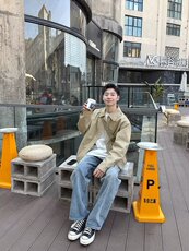 纯色翻领夹克工装男生春秋季外套百搭宽松简约休闲WB52-特P58，男装夹克，四季星座505