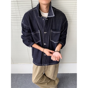 现货得物二开 秋季重磅复古丹宁色宽松明线牛仔夹克男JK1256-P78图片