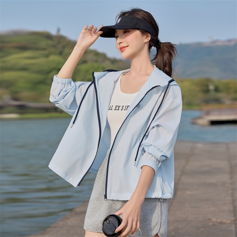 休闲连帽短款防晒衣女2025夏季新款宽松显瘦小个子轻薄透气外套,女装防晒衣,悦祺