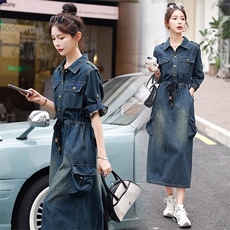 时尚春季新款牛仔连衣裙修身显瘦长款气质女装，女装连衣裙，秋水欣儿