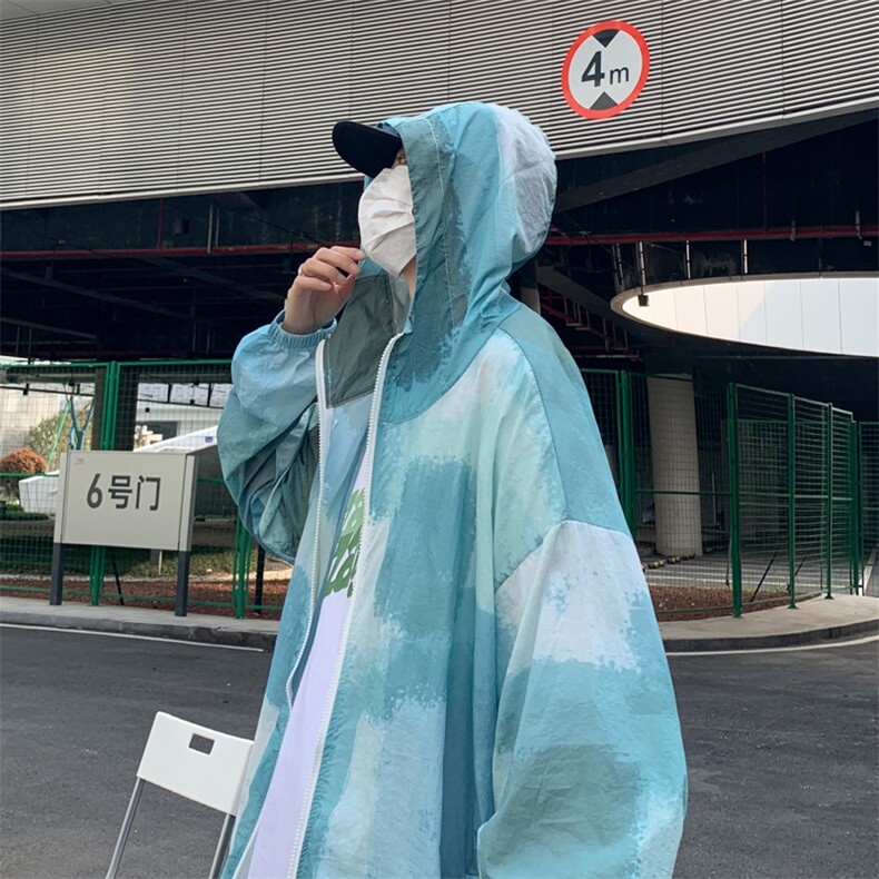 扎染防晒服男夏季薄款潮牌连帽夹克青少年户外防晒衣F0882-P38,男装夹克,星座308B-1