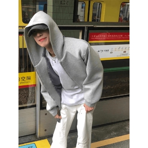 抖音得物品质二开26春装男女美式高街结构无帽绳开衫卫衣外套图片