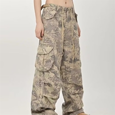 迷彩工装裤女抽绳休闲裤夏季设计感宽松长裤子慵懒风潮AM312P61，男装工装外套，星座1013-5