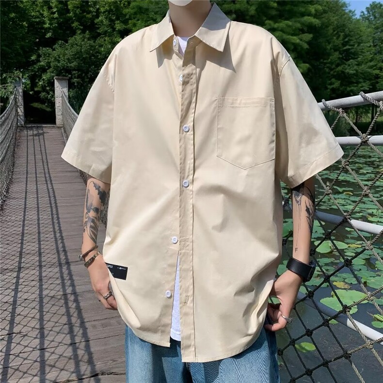 日系复古帅气衬衫男短袖夏季薄款青少年工装衬衣P32,男装衬衫,星座1116-2
