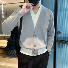 秋冬开衫男英伦复古撞色V领拼接假两件针织衫毛衣外套男M823，男装针织衫/毛衣，星座1116A-2（原606A-1）