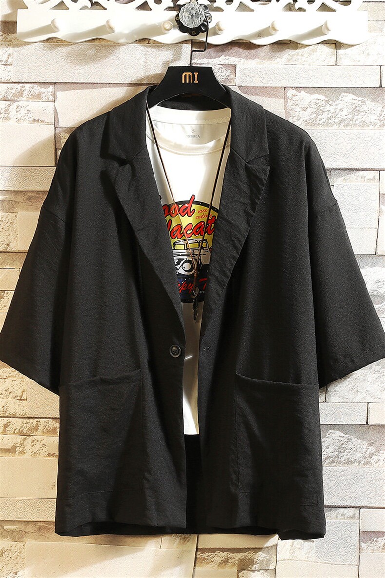 港风夏季新款潮流男士七分袖西服浅蓝西装薄款X110P45,男装西服,电商A177