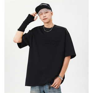 夏季美式高街cleanfit凹凸字母钢印短袖货号T25182P35图片