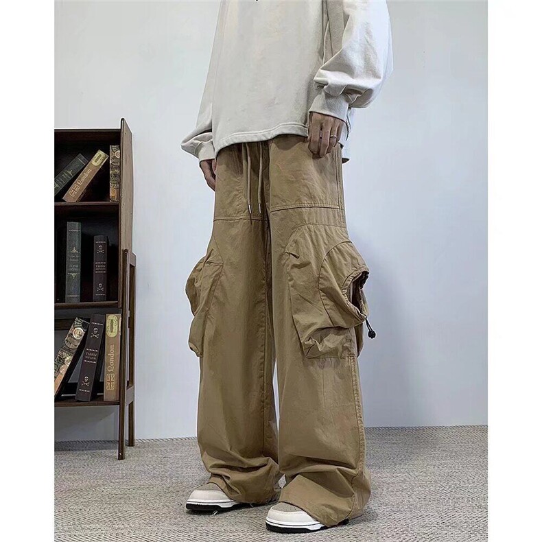 复古阔腿大口袋工装裤男士嘻哈春秋季新款抽绳束脚宽松休闲哈伦裤,男装休闲裤,星座1013