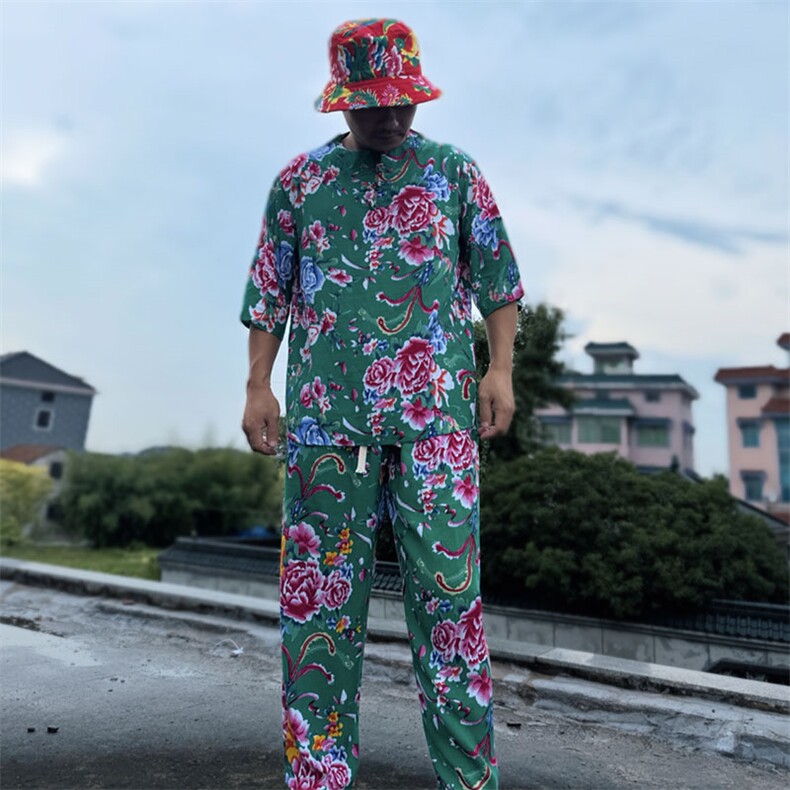 TZ340男士夏秋风大花套装大码宽松凉爽透气个性外套可作睡衣,男装休闲套装,星座115A-2