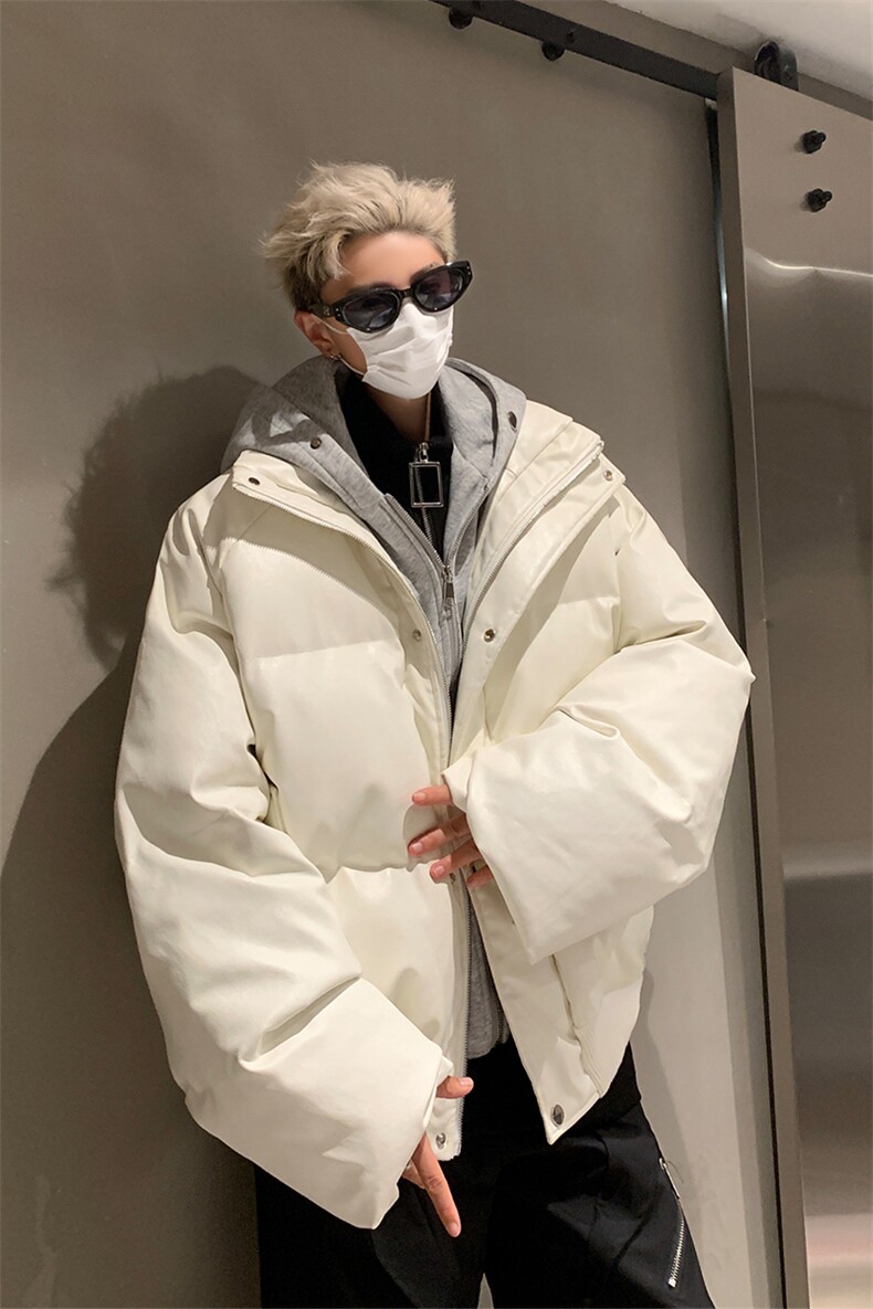 405A美式高街个性连帽设计假两件pu皮棉服MY24920-P158控188,男装棉衣,星座405A