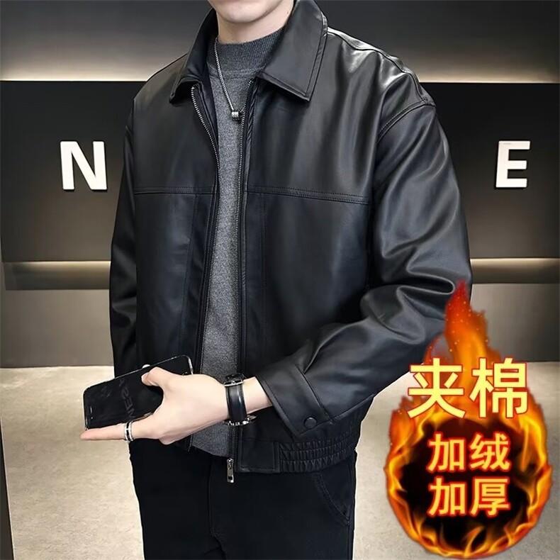 加绒皮夹克新款修身高级感痞帅加厚机车复古皮衣男外套JK5006A,男装夹克,星座516A