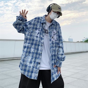 春季高街格子衬衫男长袖2025款美式潮牌衣服男士衬衣外套男生图片