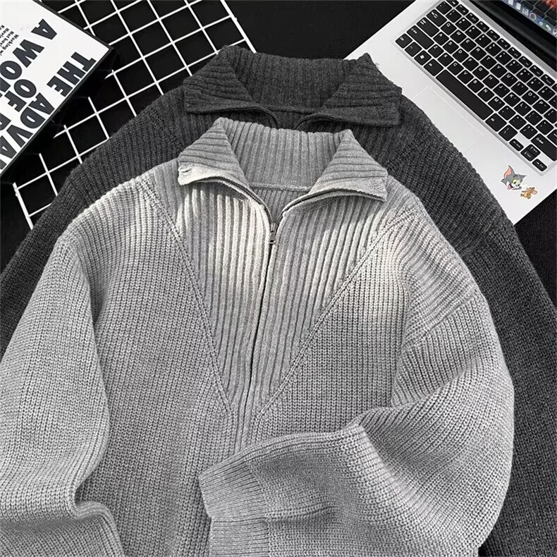 长袖ins日系美式双拉链立领针织开衫外套男简约新款毛衣MZ711-P78,男装针织衫/毛衣,星座412-3