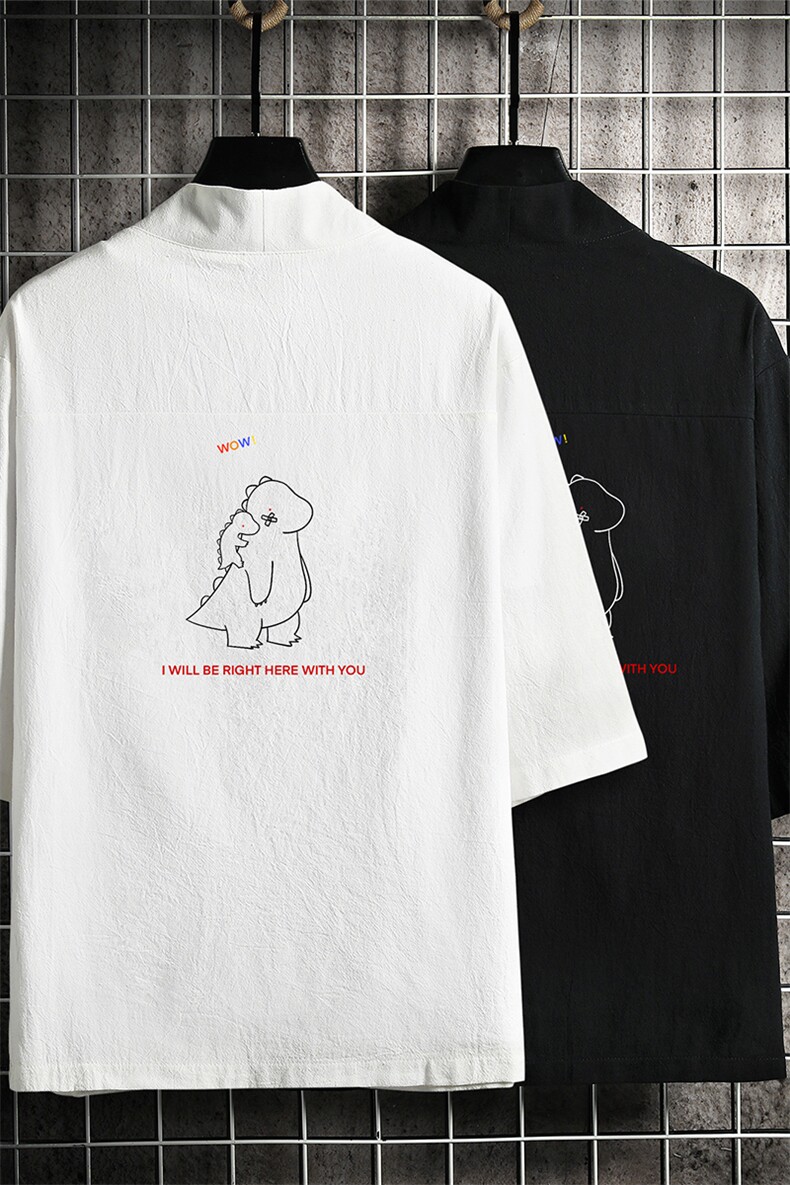 HF59140-P40风汉服男开衫外套七分袖道袍网格挂拍,男装民族服装,电商A040A