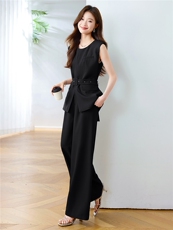 轻熟风通勤时尚女2025夏季无袖背心收腰西装马甲阔腿裤，女装连衣裙，布芭啦