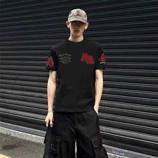 万针全刺绣工艺抖音得物高品质260克重磅纯棉双纱美式高街短袖T恤，男装T恤，电商A486-1