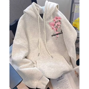 连帽卫衣男女同款秋冬宽松创意蝴蝶玫瑰印花中外套 WB689图片