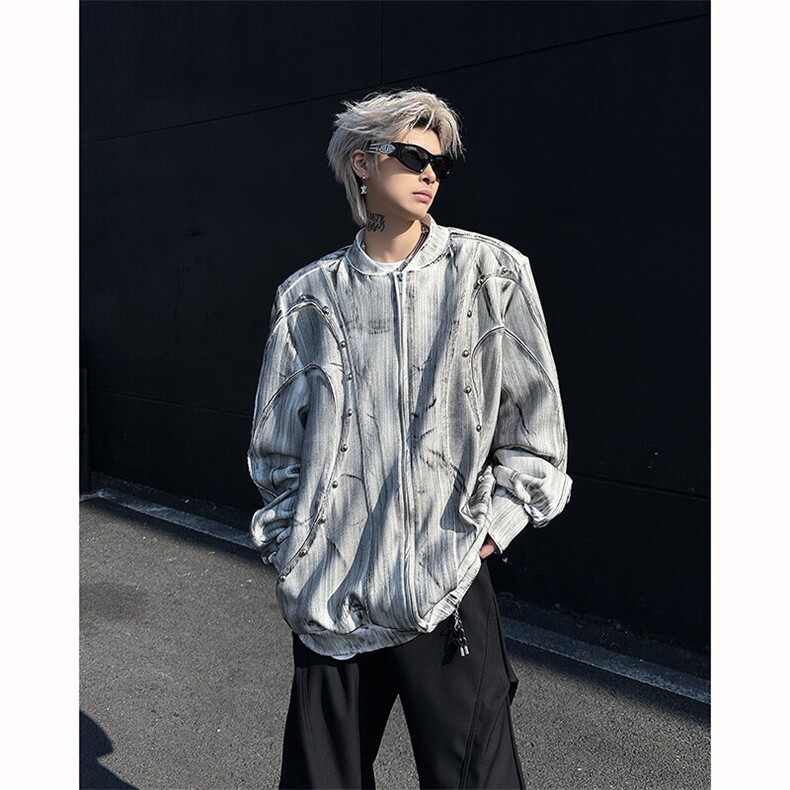 现货25春男士设计感手工刷色铆钉夹克外套JK96-P138,男装夹克,电商B288