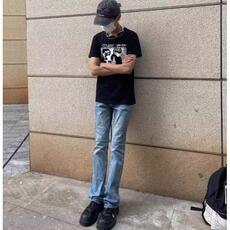 1506/QRB2830/P58美式复古高街浅牛仔裤男春秋新款显瘦百搭，男装牛仔裤，星座1506