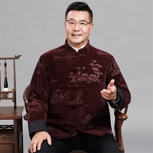 长期货中老年唐装棉衣男风灯芯绒爸爸装中式盘扣外套爷爷棉袄图片