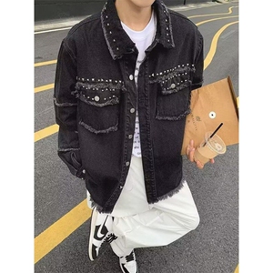 毛边牛仔外套男款铆钉工装夹克cleanfit美式牛仔衣褂子 JB205图片