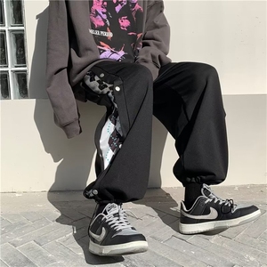 运动裤男菱形拼色韩版潮2025春季新款ins宽松百搭束脚裤K2349-P35图片