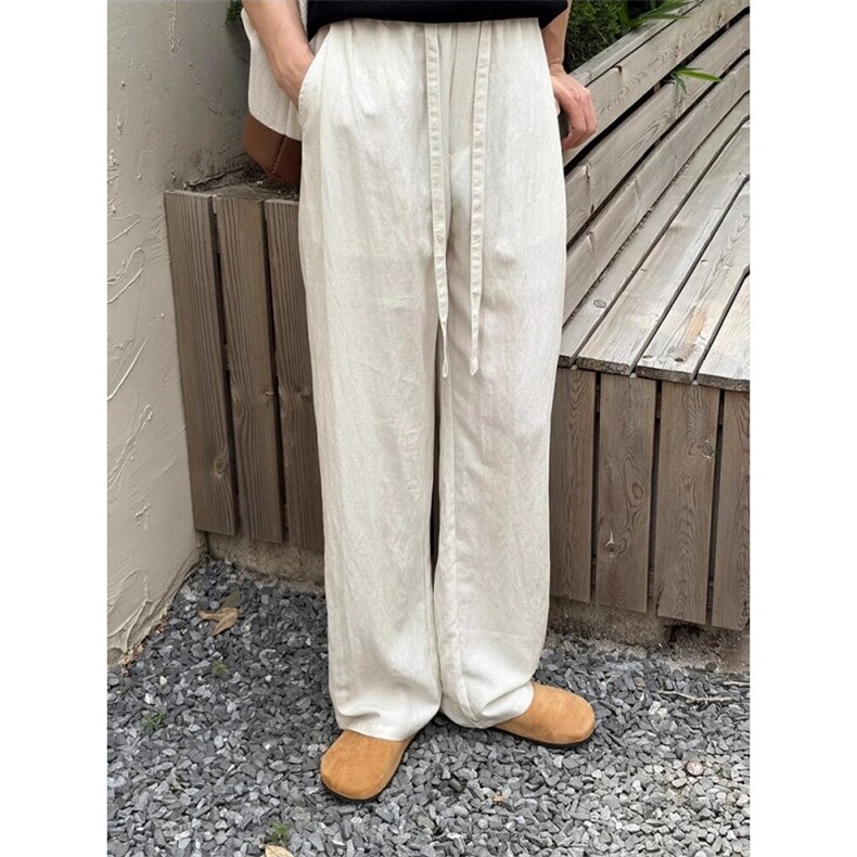 【现货量大价优】亚麻凉感休闲西裤复古宽松直筒阔腿裤K08002 P50图片
