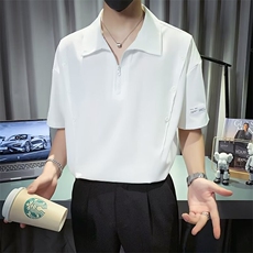 半拉链冰丝短袖男小众衬衫T恤上衣凉感半袖POLO衫CS619，男装T恤，星座1116A-2（原606A-1）