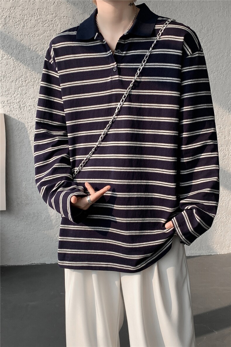 8XL-M条纹定律polo衫男翻领长袖t恤大版宽松上衣CX3011-P39,男装T恤,电商D206-1