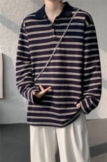 8XL-M条纹定律polo衫男翻领长袖t恤大版宽松上衣CX3011-P39，男装T恤，电商D206-1