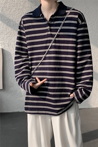 8XL-M 条纹定律polo衫男翻领长袖t恤大版宽松上衣 CX3011-P39图片