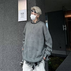 美式小众流苏破洞假两件毛衣男秋冬款宽松痞帅拼接套头针织衫7360，男装针织衫/毛衣，星座506