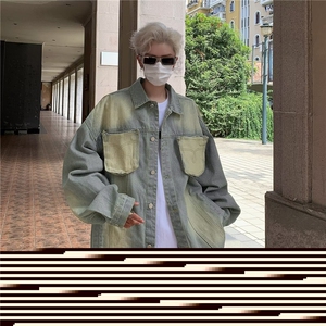 工装牛仔外套男款春秋季水洗做旧潮牌痞帅宽松翻领夹克J8833-p67