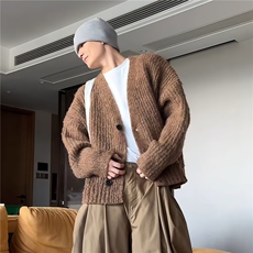 Q84-P532025圆领开衫毛衣男秋冬季宽松休闲外套韩系潮流简约，男装针织衫/毛衣，电商B323A