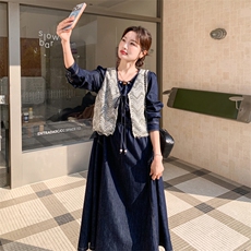 牛仔风马甲连衣裙套装女2026春季新款设计感两件套时尚减龄高级感，女装连衣裙，2D076