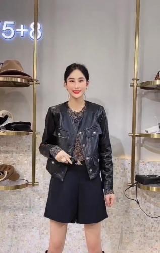 2021秋季新品复古时尚休闲百搭小香风短款皮衣外套,女装皮衣,L·H·X