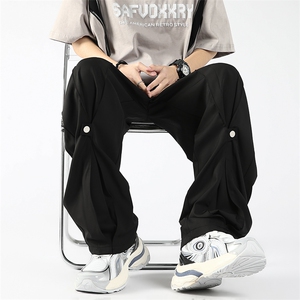 美式高街 hiphop冰丝铆钉纽扣冰凉情侣百搭裤K611p55图片