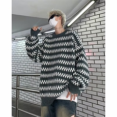 港风条纹毛衣男年秋冬季潮牌复古学生休闲百搭圆领针织衫7029-P45，男装针织衫/毛衣，星座1109-3