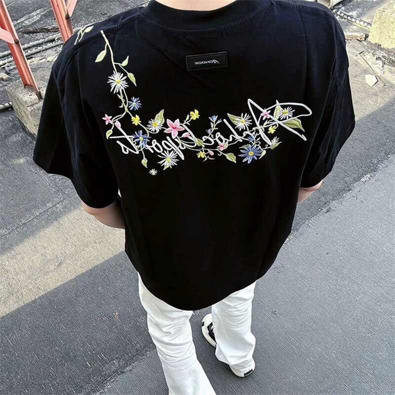 万针全刺绣工艺抖音得物高品质260克重磅纯棉双纱美式高街短袖T恤,男装T恤,电商A486