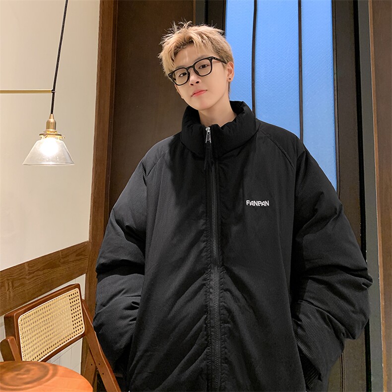 男棉服宽松立领条纹刺绣棉衣加厚棉袄面包服MY8697/特P90黑色,男装棉衣,电商A094