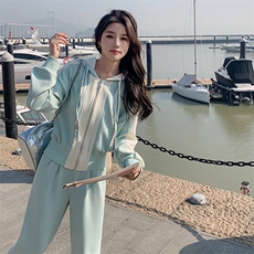 春现-时尚撞色运动风休闲卫衣套装B190-2819-P165-K228，女装套装/套裙，2B190
