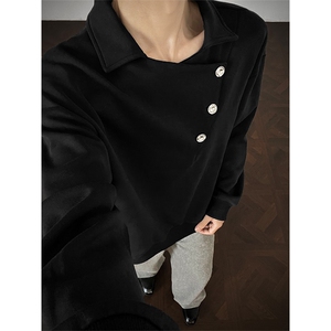 秋冬氛围感高街卫衣 斜开口西装领卫衣 秋冬流行单品 特P45图片
