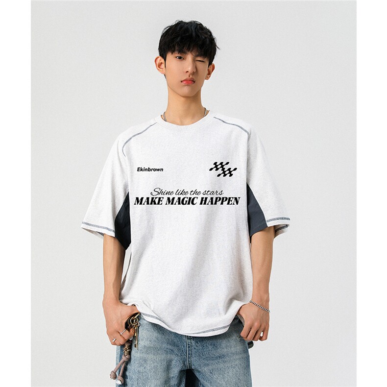 袖子内侧拼网眼透气设计印花大码M-5XL短袖T恤男DX78023P50控78,男装T恤,星座226-1