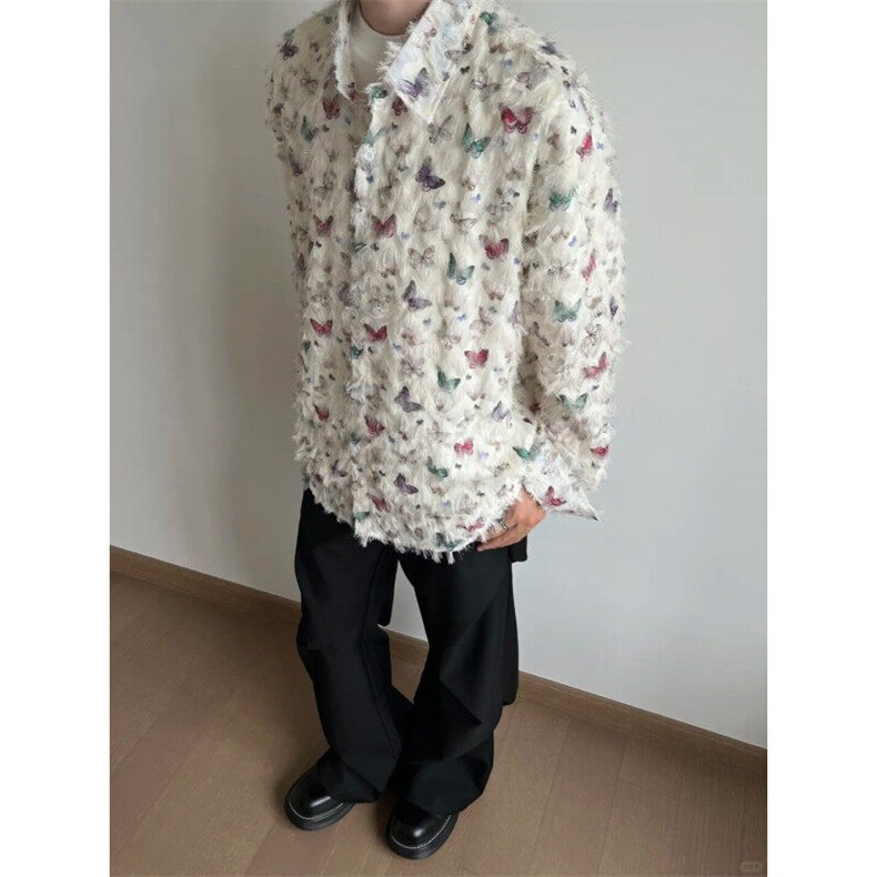 CSY772LL-特P42cleanfit美式复古彩色蝴蝶衬衫男设计感小众衬衣,男装衬衫,星座1007（原301D）