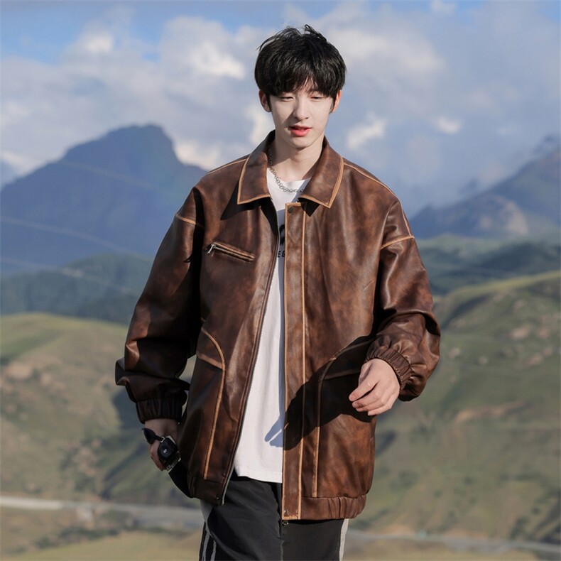 外景机动皮夹克品质皮衣A406JK8663P115,男装夹克,星座309（原A406）