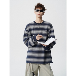 5XL-M 日系复古做旧长袖海魂衫男条纹工装卫衣男 WY51-P70图片