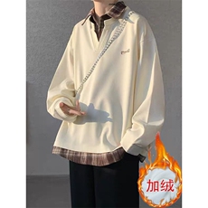 【003】加绒加厚翻领长袖POLO衫男宽松休闲运动卫衣A079-A86-P42，男装Polo衫，电商A079